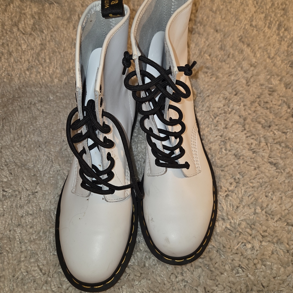 Dr. Martens White Combat Boots with Black Laces